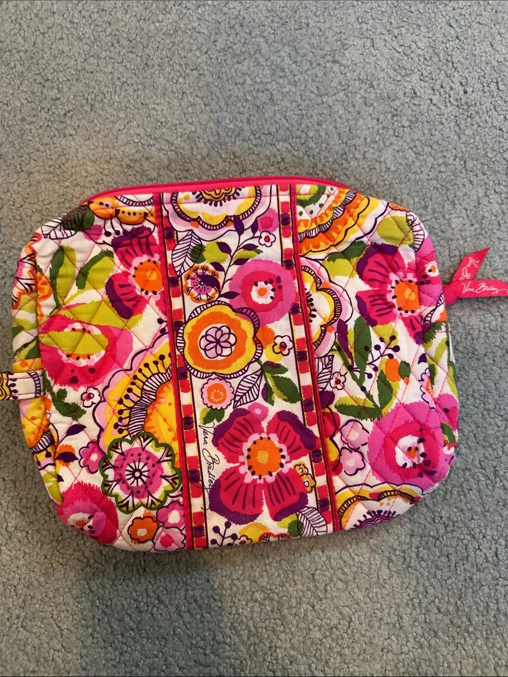Vera Bradley Pink Floral Quilted Cosmetic Bag with Multicolor Blooms